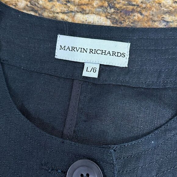Marvin Richards Black Linen 3/4 Sleeve Button Front Jacket Size L - Picture 5 of 10